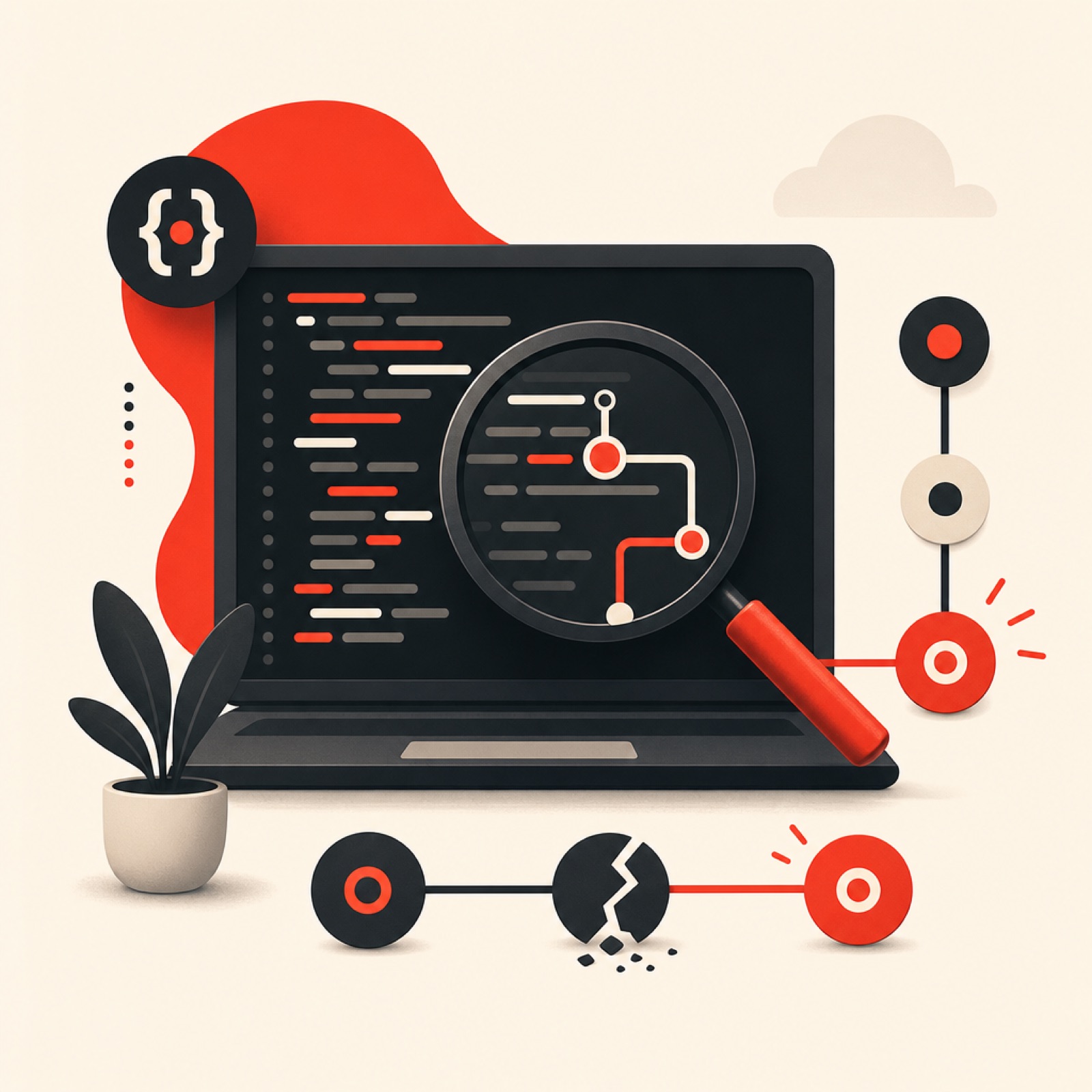 JavaScript events and state represented as connected debugging nodes